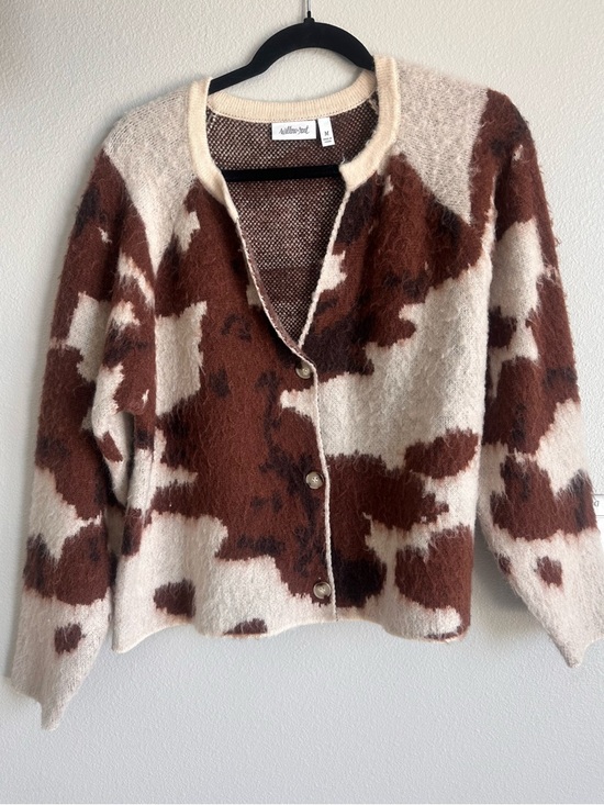 Anthropologie Sweaters - Willow & Root Brown & Cream Abstract Fuzzy Cardigan